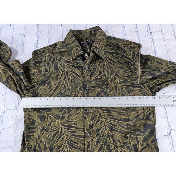 Michael Kors Peformance Stretch Shirt Green Floral Long Sleeve Button MENS M - Picture 5 of 8